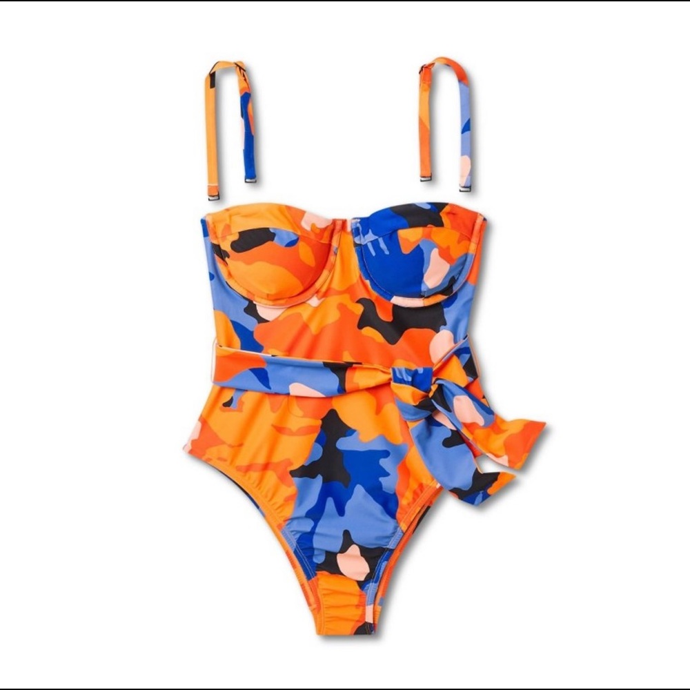Tabitha Brown for target one piece strapless swimsuit Tropical print NWT - Picture 5 of 6